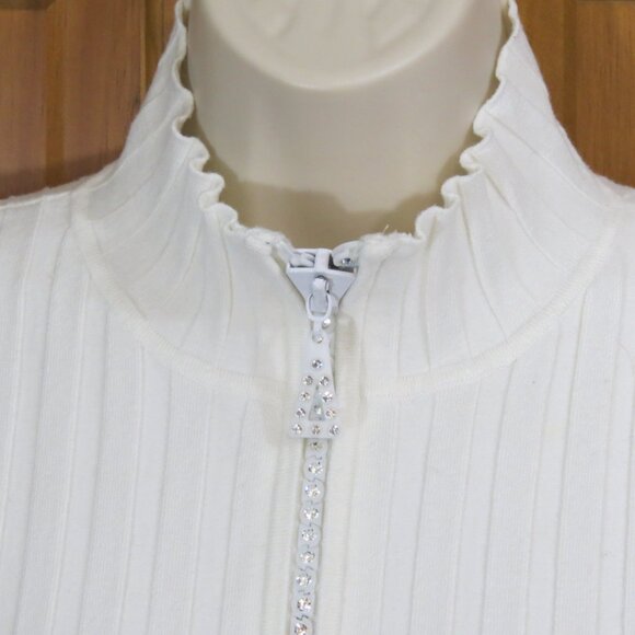 Belldini Ivory to Size Teal Ombre Rhinestone Zipper Jacket Cardigan Knit Large - Picture 2 of 12